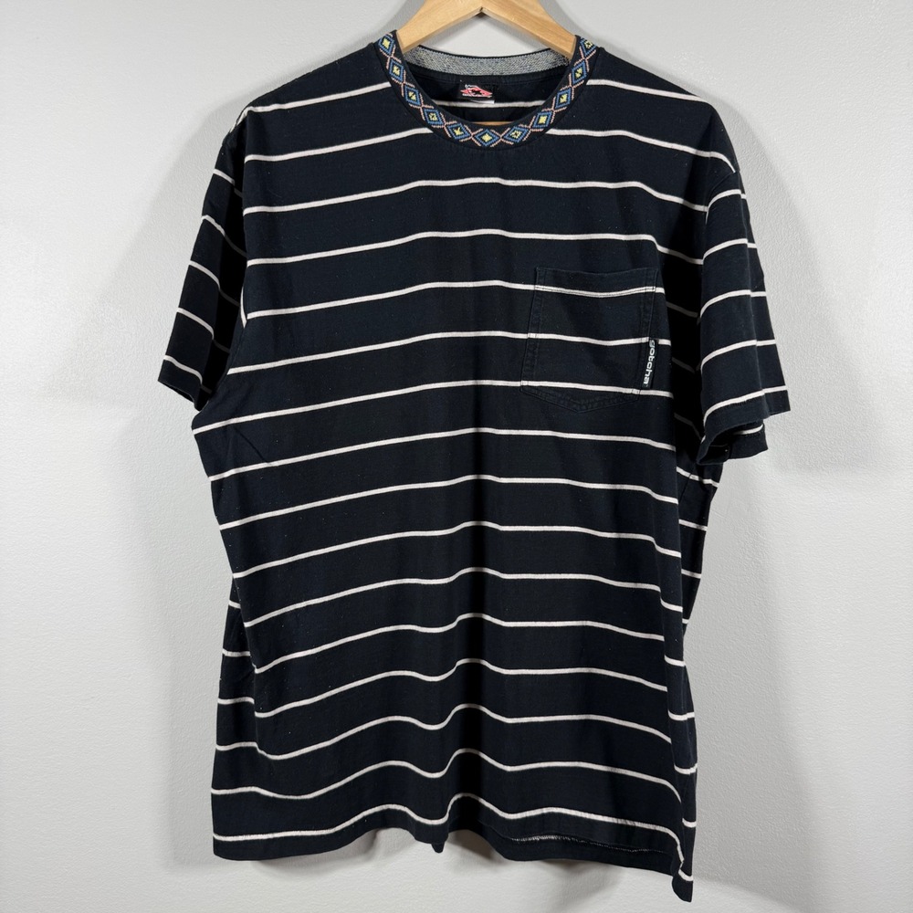 Gotcha Embroidered Neck Striped Pocket T-Shirt Black 2X